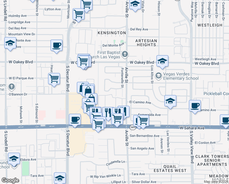 map of restaurants, bars, coffee shops, grocery stores, and more near 2104 Sundale Street in Las Vegas