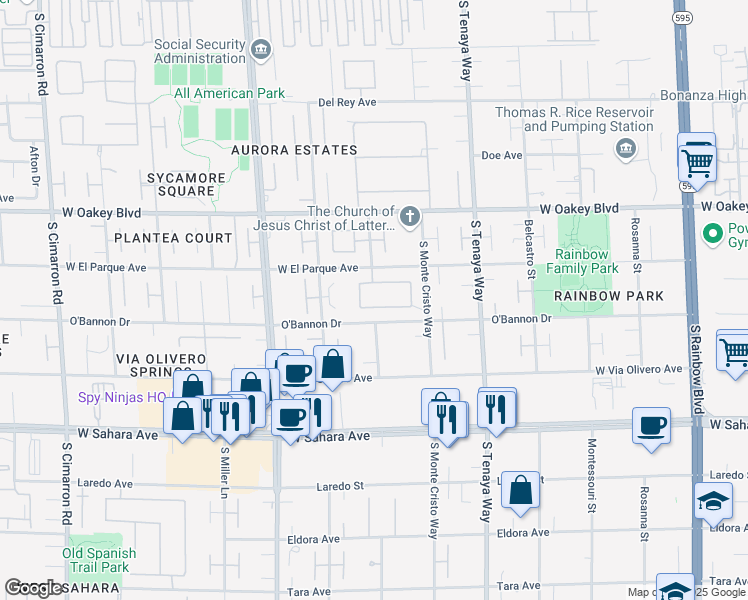 map of restaurants, bars, coffee shops, grocery stores, and more near 7503 Yonie Court in Las Vegas