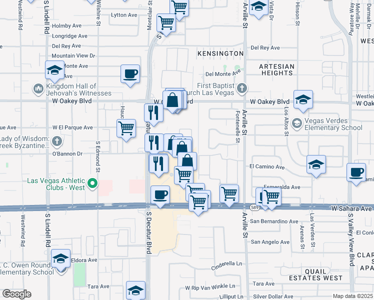 map of restaurants, bars, coffee shops, grocery stores, and more near 4702 O'Bannon Drive in Las Vegas