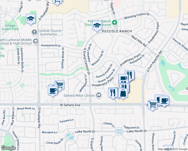 map of restaurants, bars, coffee shops, grocery stores, and more near 2045 Summit Pointe Drive in Las Vegas