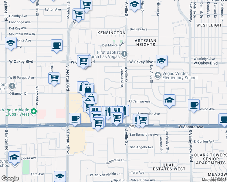 map of restaurants, bars, coffee shops, grocery stores, and more near 2100 Sundale Street in Las Vegas