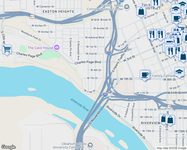 map of restaurants, bars, coffee shops, grocery stores, and more near 415 South Olympia Avenue in Tulsa