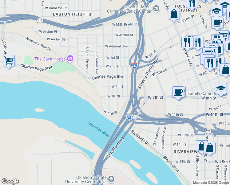 map of restaurants, bars, coffee shops, grocery stores, and more near 415 South Olympia Avenue in Tulsa