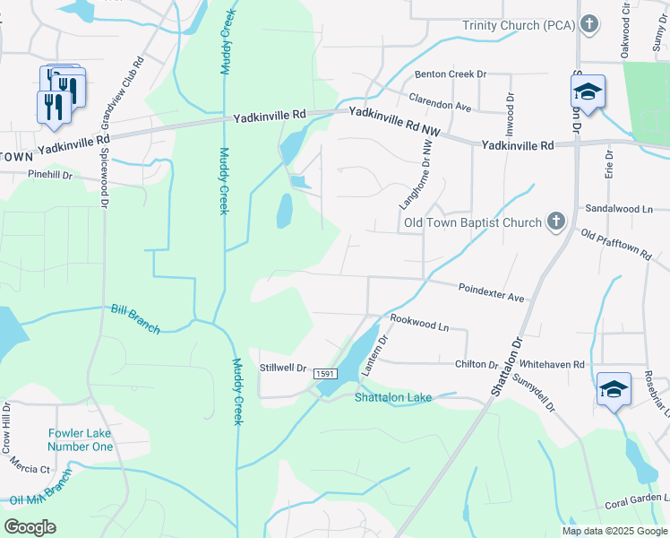 map of restaurants, bars, coffee shops, grocery stores, and more near 4005 Poindexter Avenue in Winston-Salem