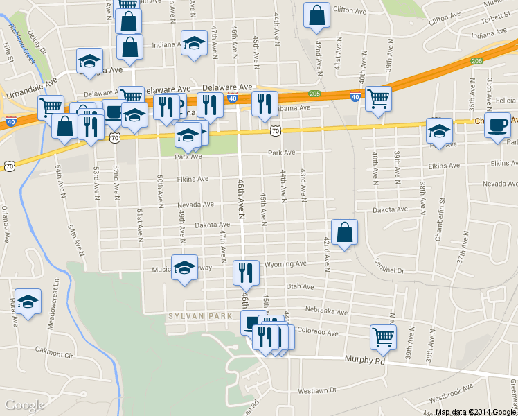 map of restaurants, bars, coffee shops, grocery stores, and more near 4501 Nevada Avenue in Nashville