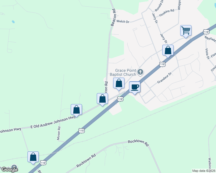 map of restaurants, bars, coffee shops, grocery stores, and more near 2354 Beacon Road in Jefferson
