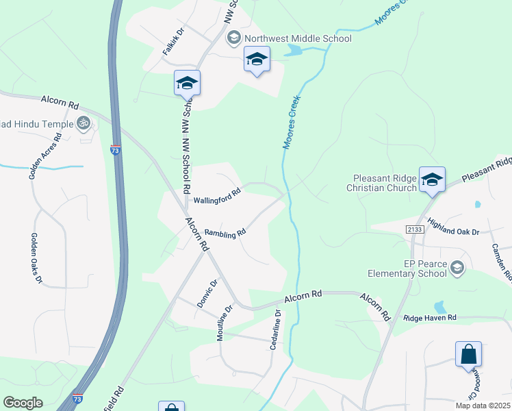 map of restaurants, bars, coffee shops, grocery stores, and more near 5203 Rambling Road in Greensboro