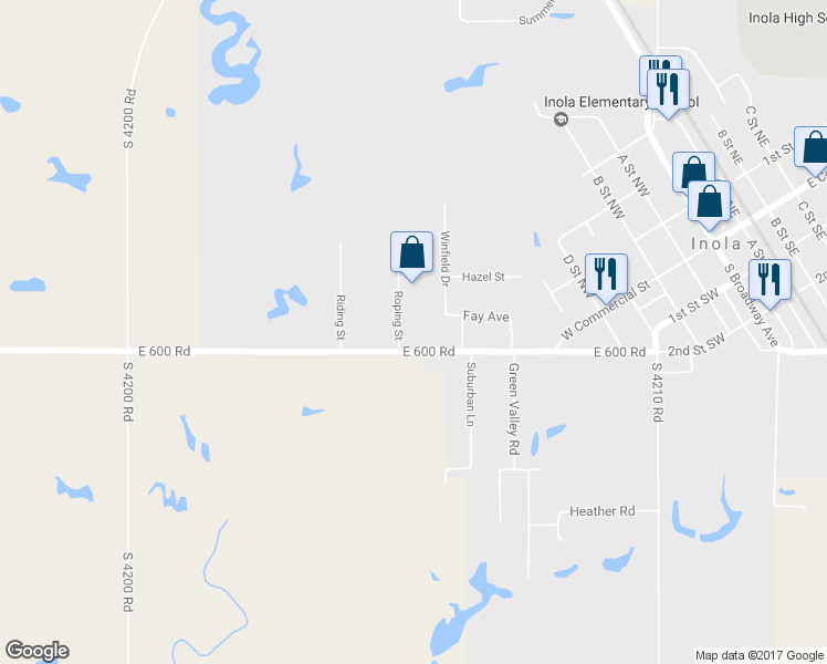 map of restaurants, bars, coffee shops, grocery stores, and more near 9 Roping Street in Inola