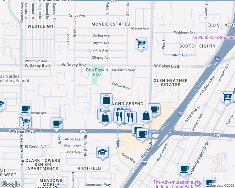 map of restaurants, bars, coffee shops, grocery stores, and more near 1912 Calanda Court in Las Vegas