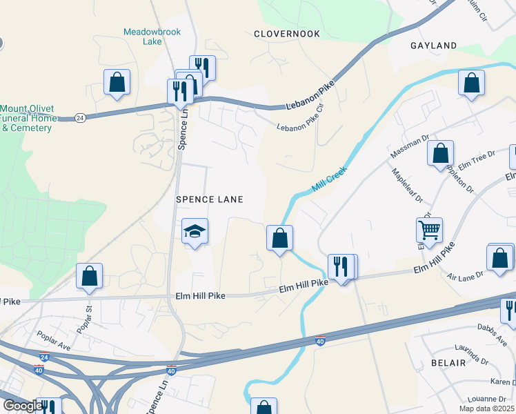 map of restaurants, bars, coffee shops, grocery stores, and more near 1510 Elm Hill Pike in Nashville