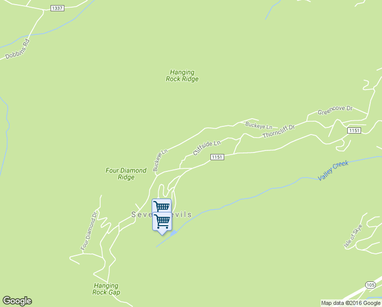 map of restaurants, bars, coffee shops, grocery stores, and more near 127 Cliffside Lane in Seven Devils