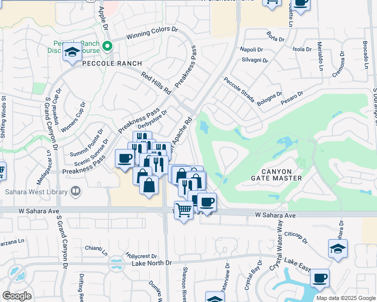 map of restaurants, bars, coffee shops, grocery stores, and more near 2200 South Fort Apache Road in Las Vegas