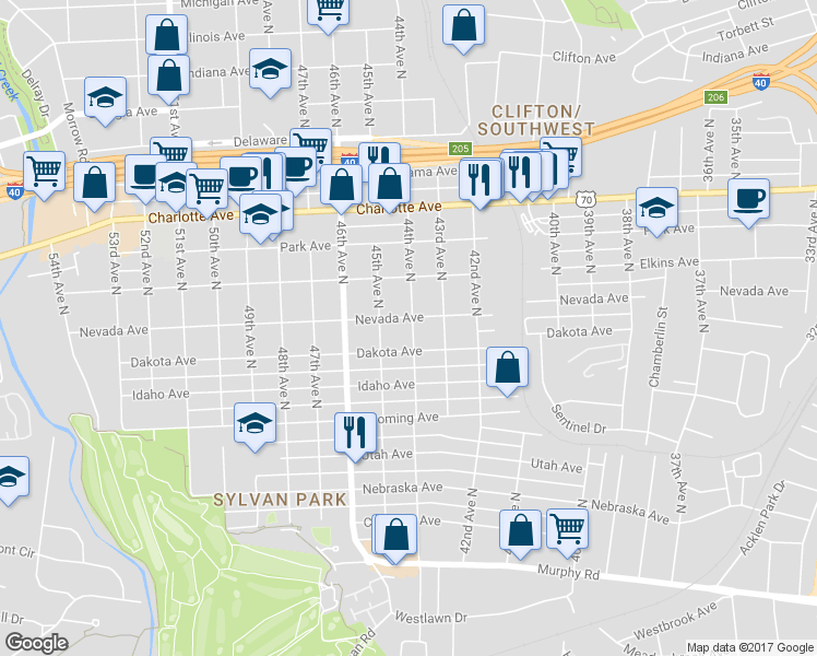 map of restaurants, bars, coffee shops, grocery stores, and more near 4401 Nevada Avenue in Nashville