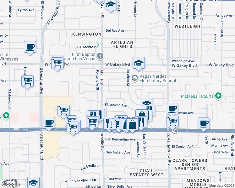 map of restaurants, bars, coffee shops, grocery stores, and more near 4113 El Jardin Avenue in Las Vegas