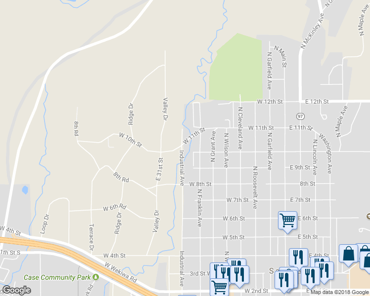 map of restaurants, bars, coffee shops, grocery stores, and more near 1001 North Industrial Avenue in Sand Springs