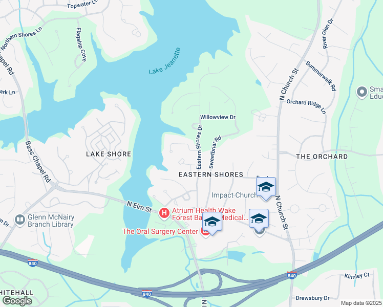 map of restaurants, bars, coffee shops, grocery stores, and more near 54 Kinglet Circle in Greensboro
