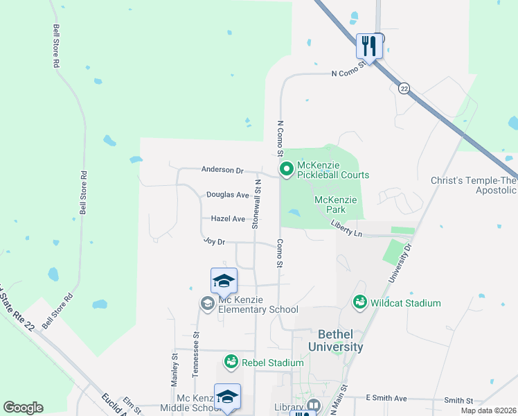 map of restaurants, bars, coffee shops, grocery stores, and more near 1668 Stonewall Street North in McKenzie