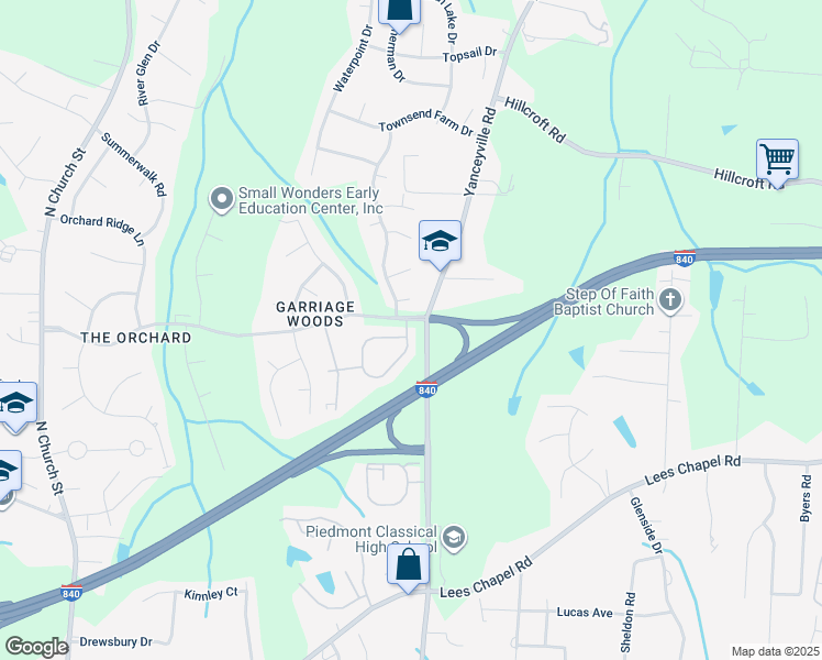 map of restaurants, bars, coffee shops, grocery stores, and more near 5020 Turnbridge Circle in Browns Summit