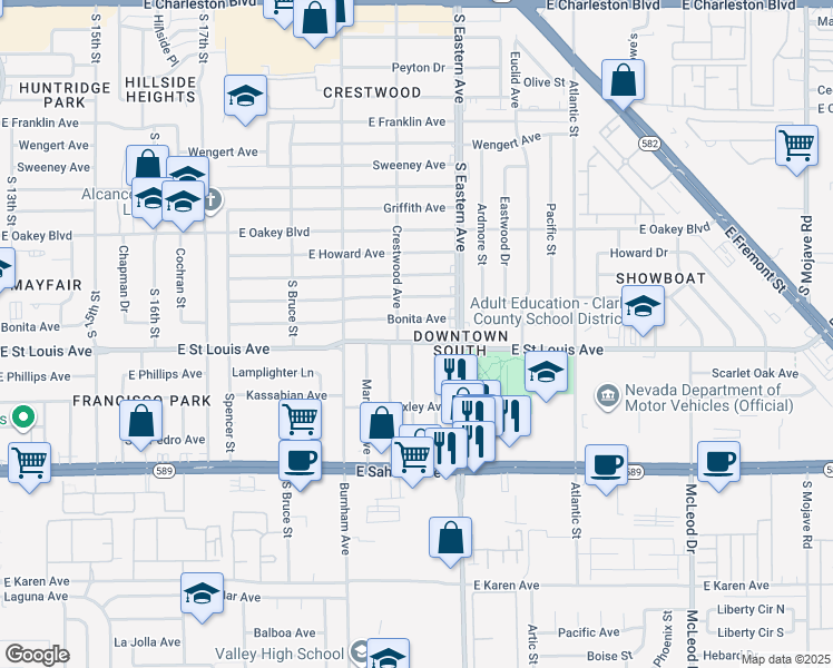 map of restaurants, bars, coffee shops, grocery stores, and more near 2009 East Saint Louis Avenue in Las Vegas