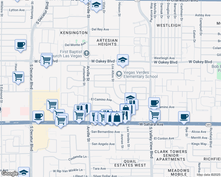 map of restaurants, bars, coffee shops, grocery stores, and more near 4113 El Jardin Avenue in Las Vegas