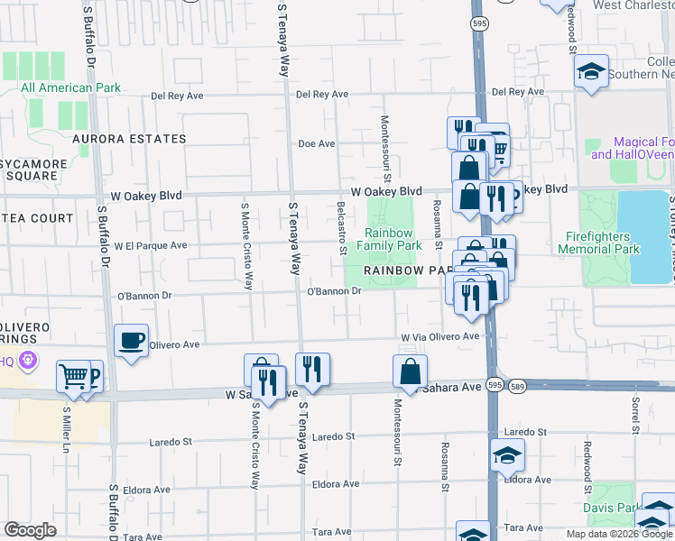 map of restaurants, bars, coffee shops, grocery stores, and more near 2101 Bogart Court in Las Vegas