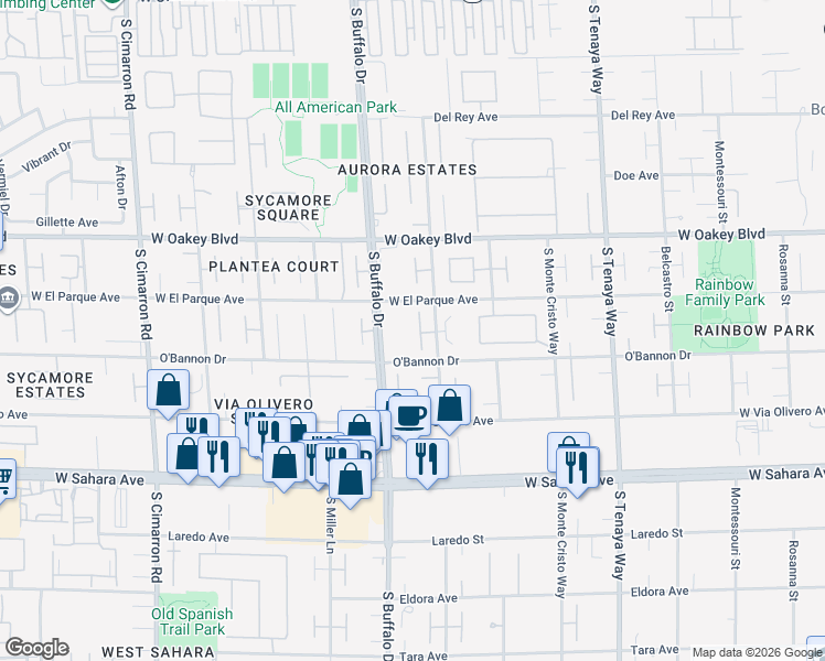 map of restaurants, bars, coffee shops, grocery stores, and more near 2101 Grand Island Court in Las Vegas