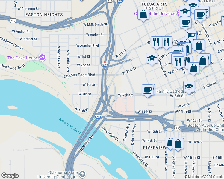 map of restaurants, bars, coffee shops, grocery stores, and more near 420 South Lawton Avenue in Tulsa