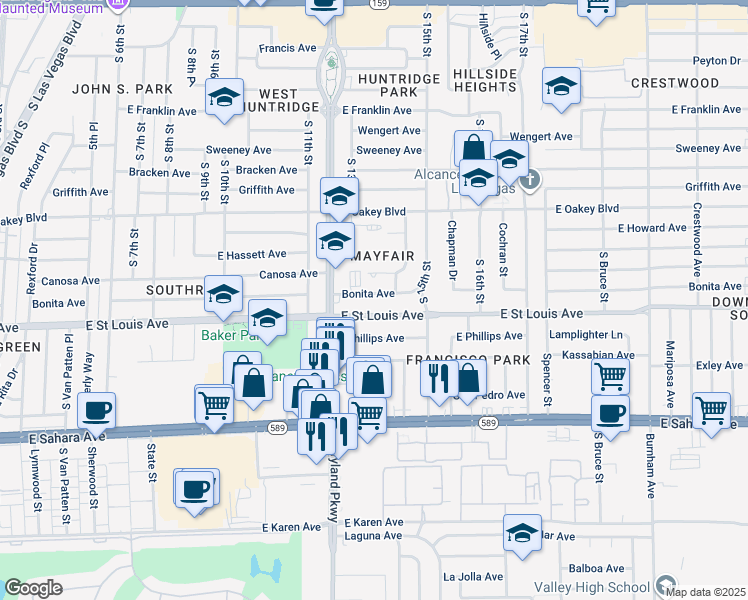 map of restaurants, bars, coffee shops, grocery stores, and more near 1304 Bonita Avenue in Las Vegas