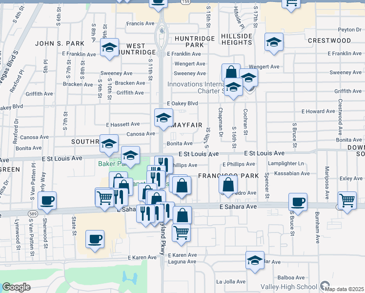 map of restaurants, bars, coffee shops, grocery stores, and more near 1304 Bonita Avenue in Las Vegas