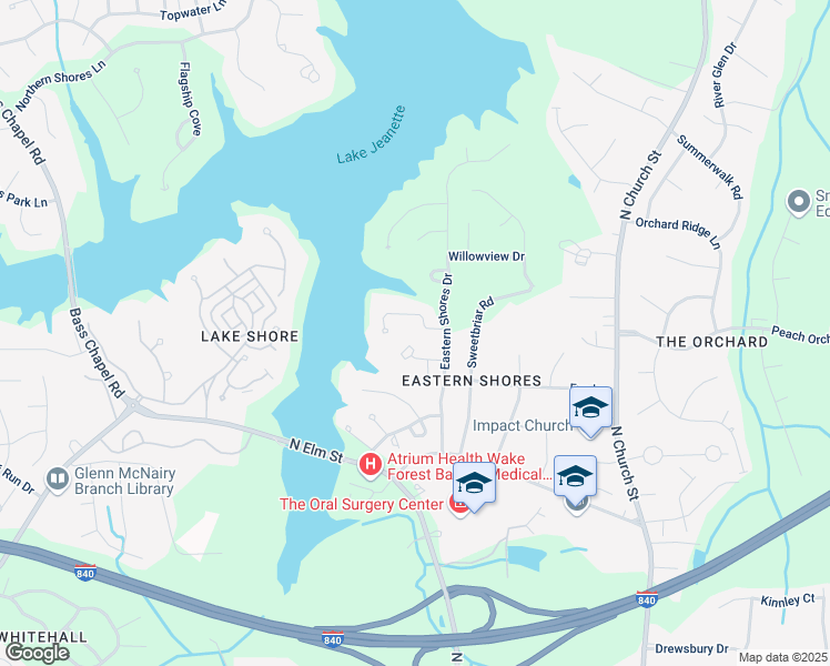 map of restaurants, bars, coffee shops, grocery stores, and more near 54 Kinglet Circle in Greensboro