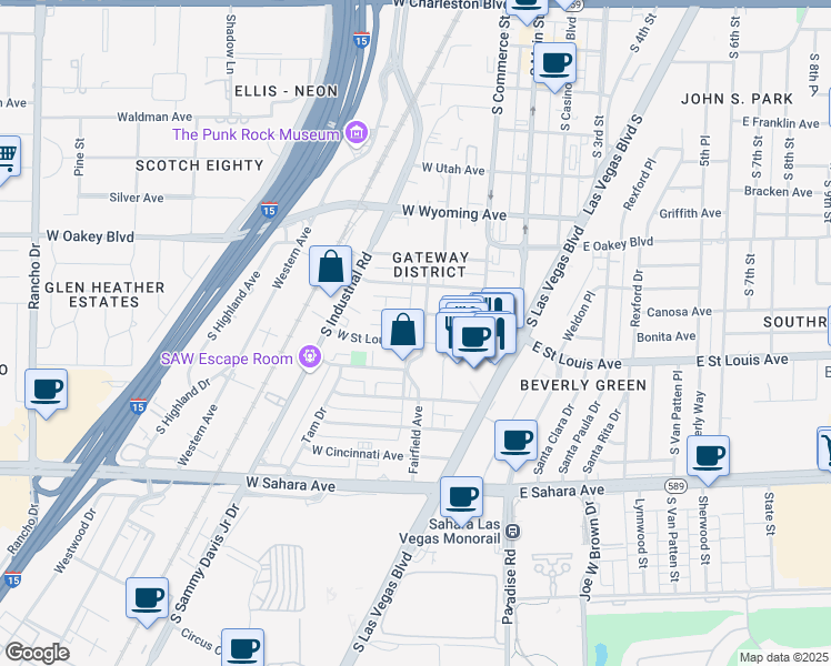map of restaurants, bars, coffee shops, grocery stores, and more near in Las Vegas
