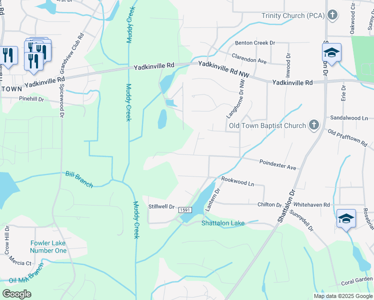 map of restaurants, bars, coffee shops, grocery stores, and more near 4005 Poindexter Avenue in Winston-Salem