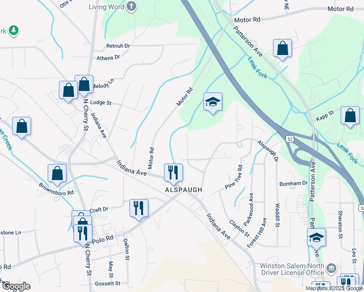 map of restaurants, bars, coffee shops, grocery stores, and more near 224 Marvin Boulevard in Winston-Salem