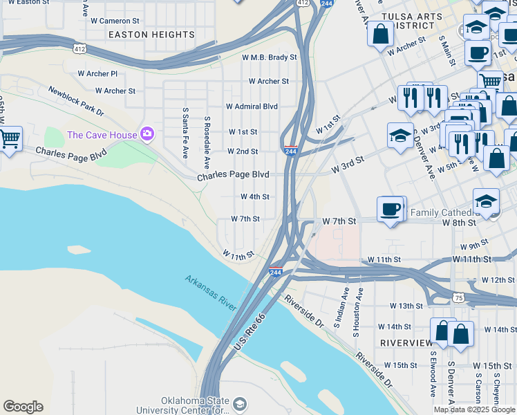 map of restaurants, bars, coffee shops, grocery stores, and more near 415 South Olympia Avenue in Tulsa