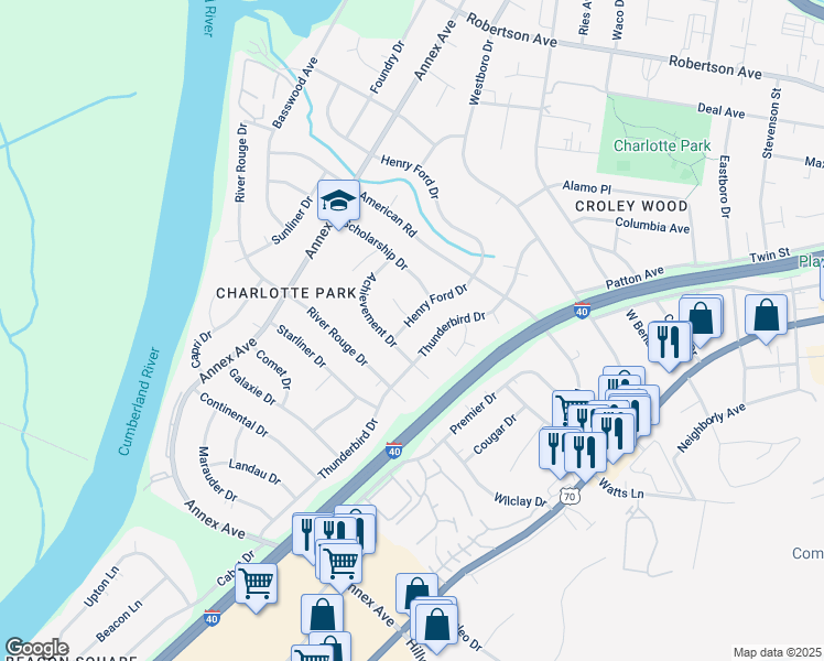 map of restaurants, bars, coffee shops, grocery stores, and more near 6106 Henry Ford Drive in Nashville