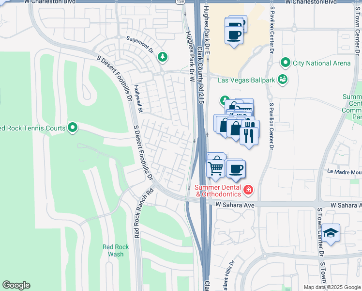 map of restaurants, bars, coffee shops, grocery stores, and more near 2299 Malaga Peak Street in Las Vegas