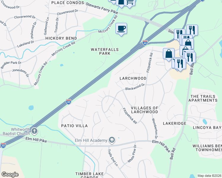 map of restaurants, bars, coffee shops, grocery stores, and more near 708 Kennington North in Nashville