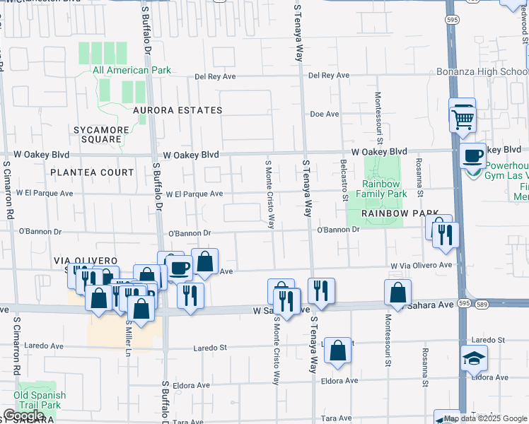 map of restaurants, bars, coffee shops, grocery stores, and more near 7434 Yonie Court in Las Vegas