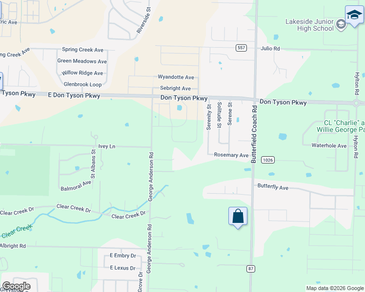 map of restaurants, bars, coffee shops, grocery stores, and more near 4101 George Anderson Road in Springdale