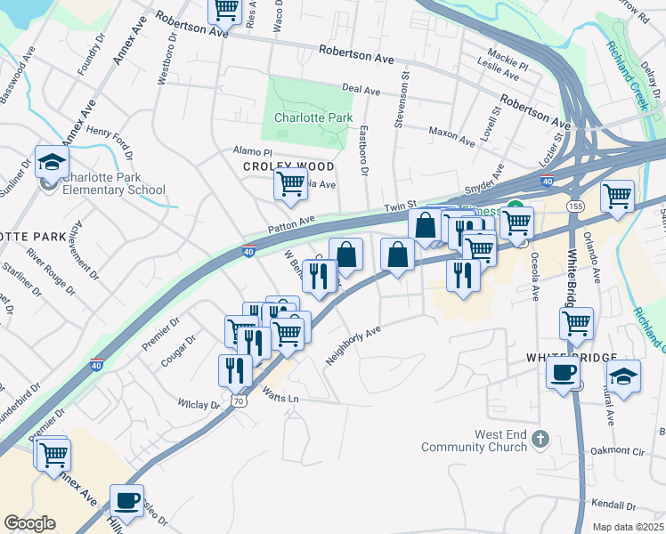 map of restaurants, bars, coffee shops, grocery stores, and more near 416 Croley Drive in Nashville