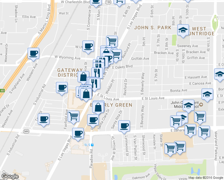 map of restaurants, bars, coffee shops, grocery stores, and more near 605 El Centro Place in Las Vegas