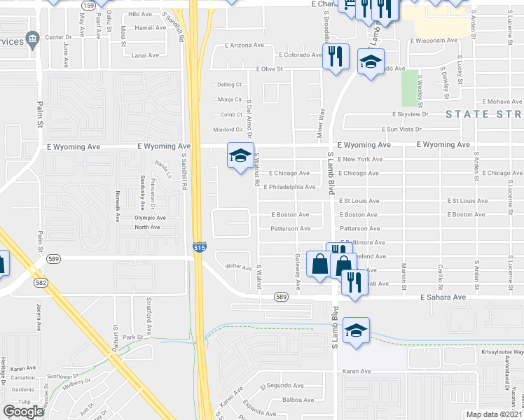 map of restaurants, bars, coffee shops, grocery stores, and more near 4008 East Boston Avenue in Las Vegas