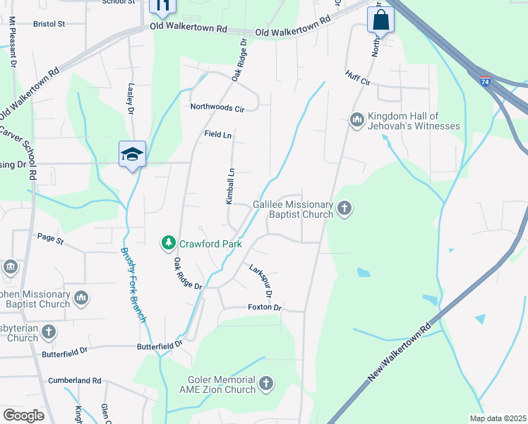 map of restaurants, bars, coffee shops, grocery stores, and more near 4116 Sunflower Circle in Winston-Salem