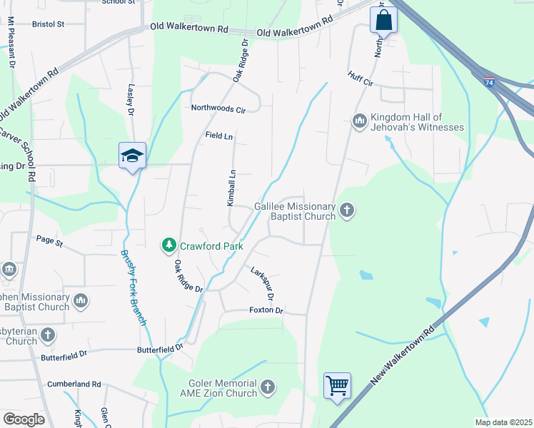 map of restaurants, bars, coffee shops, grocery stores, and more near 4116 Sunflower Circle in Winston-Salem