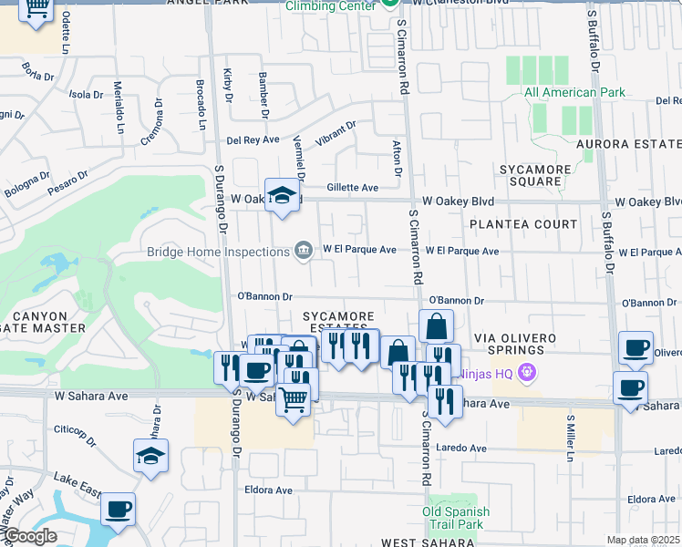 map of restaurants, bars, coffee shops, grocery stores, and more near 2020 Loro Court in Las Vegas
