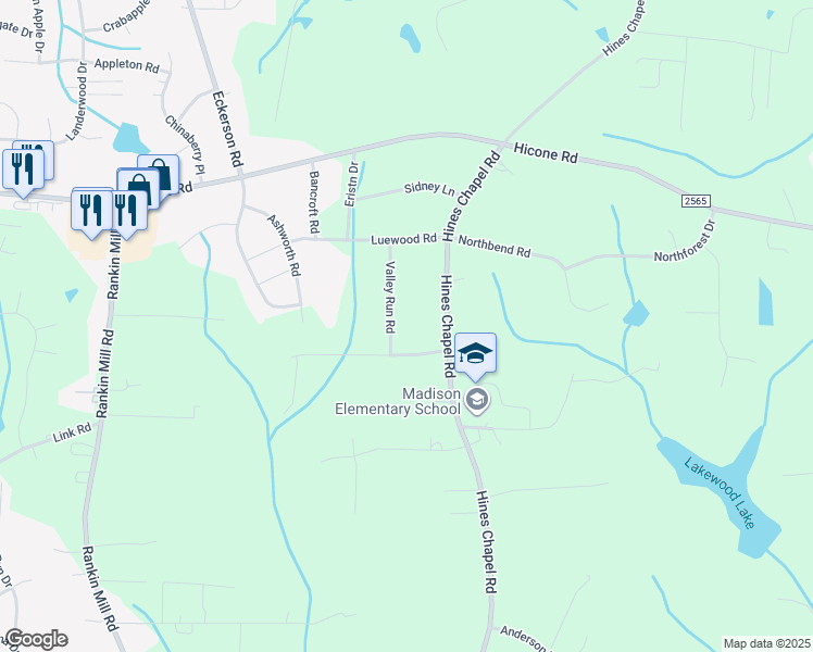 map of restaurants, bars, coffee shops, grocery stores, and more near 5104 Valley Run Road in McLeansville