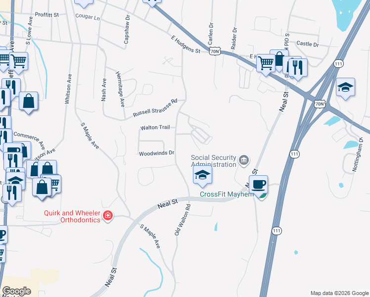 map of restaurants, bars, coffee shops, grocery stores, and more near 788 Old Walton Road in Cookeville
