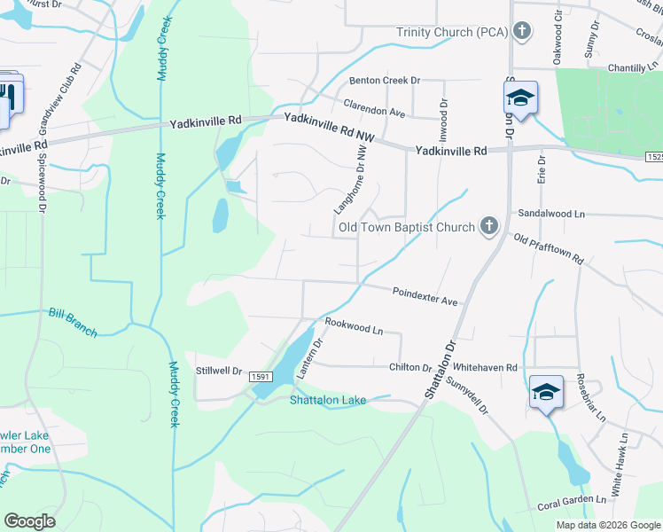 map of restaurants, bars, coffee shops, grocery stores, and more near 4030 Chadwyck Court in Winston-Salem