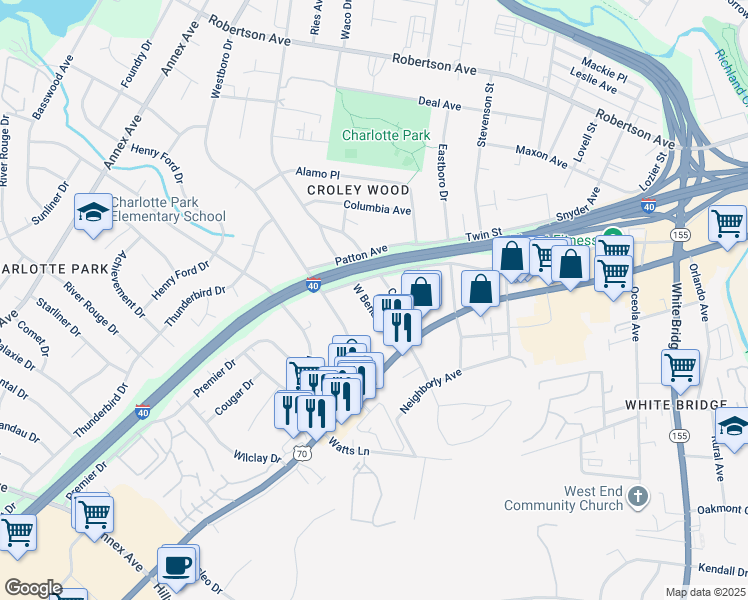 map of restaurants, bars, coffee shops, grocery stores, and more near 426 West Bend Drive in Nashville