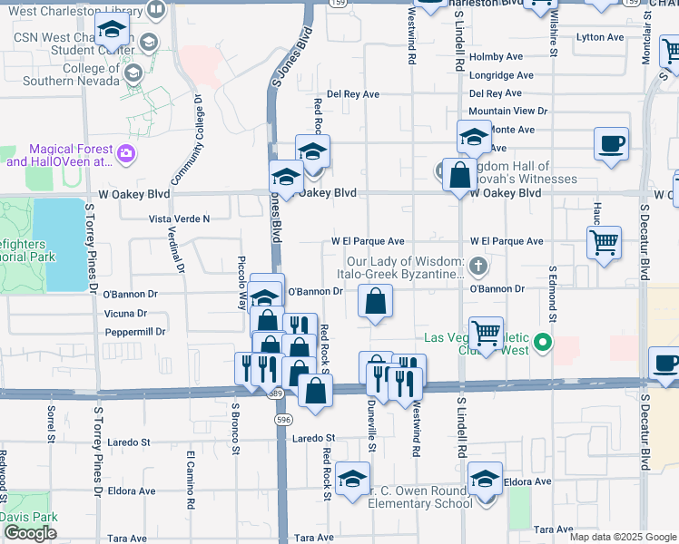 map of restaurants, bars, coffee shops, grocery stores, and more near 2085 Saratoga Street in Las Vegas